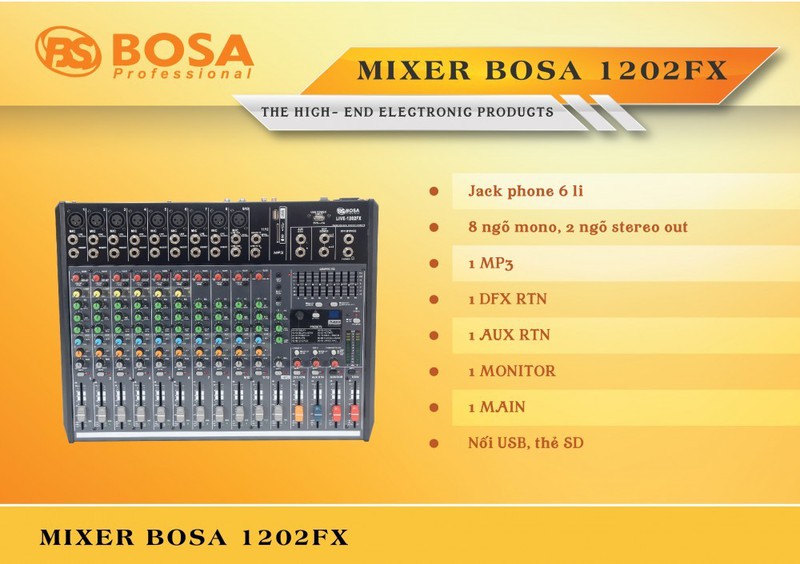 Bàn Mixer Bosa Cao Cấp Live-1202FX - Tặng kèm dây Canon