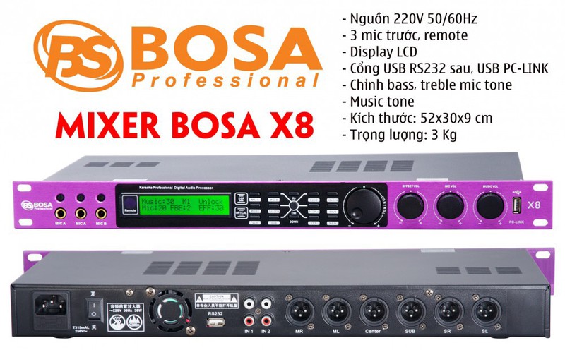 Vang Số Karaoke Bosa X8 New - Tặng dây Canon