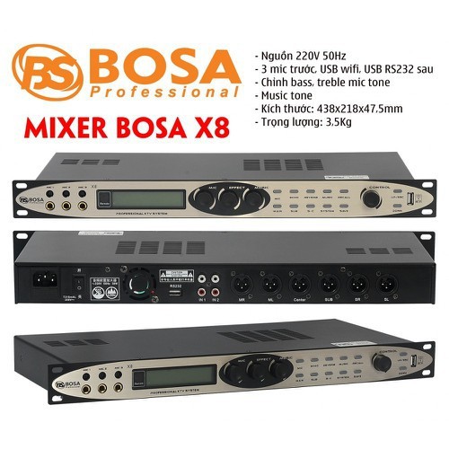 Mixer kèm vang số Bosa X8PRO - Tặng kèm dây Canon